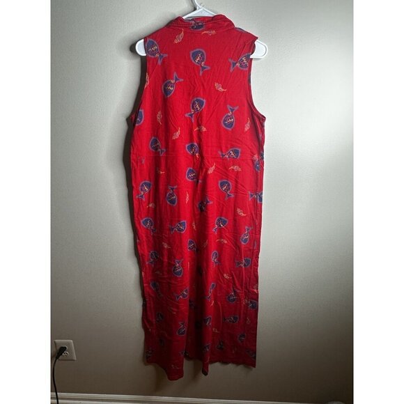 Vintage 90's Zip Code Maxi Dress Tropical Fish Print Womens Large Red Hawaii - Picture 8 of 9